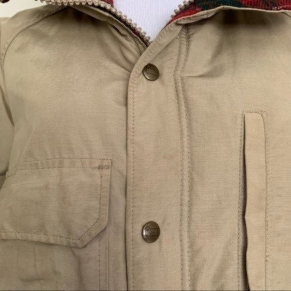Vintage 80s Woolrich Tan Plaid Flannel Lined Hooded Anorak Utility Jacket Medium - Picture 12 of 16
